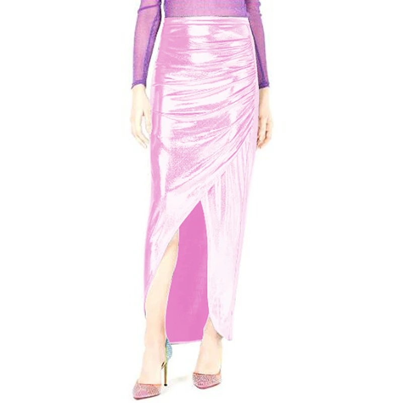 16 Цвята, секси дамски дълга пола с неправилна форма с брилянтен цепка отпред, плиссированная дизайнерска пола-молив Макси, удобна мода, градинска облекло Изображение 2
