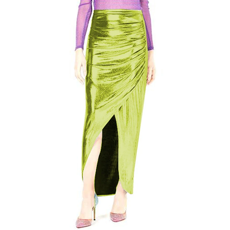16 Цвята, секси дамски дълга пола с неправилна форма с брилянтен цепка отпред, плиссированная дизайнерска пола-молив Макси, удобна мода, градинска облекло Изображение 3