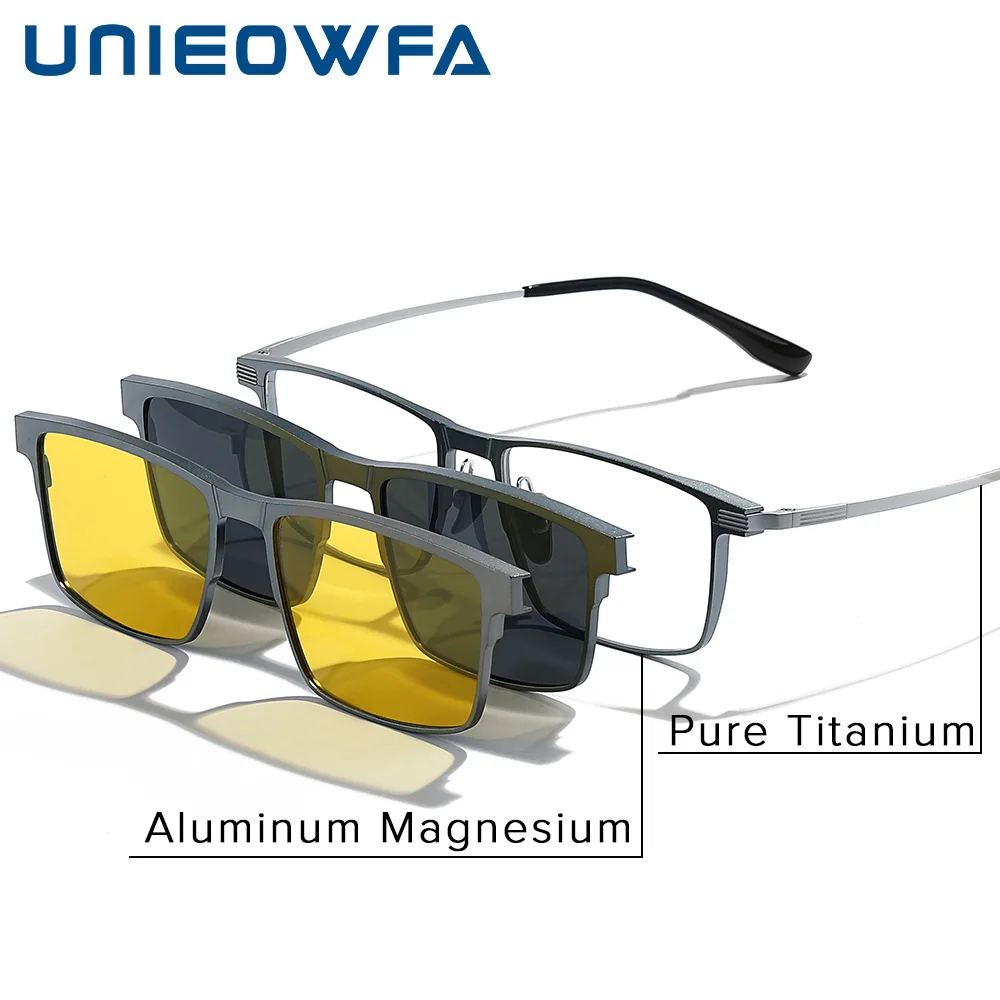 3 в 1 за Нощно Виждане Поляризирани магнитни слънчеви очила с клипсой мъжки слънчеви очила от чист титан Оптични рецепта магнитни слънчеви очила с клипсой мъжки Изображение 0