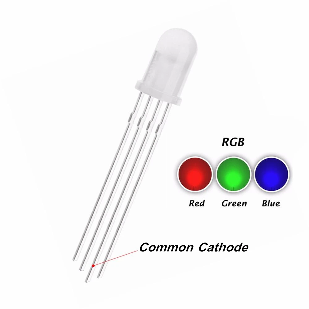 50 броя светодиоди F5 5MM RGB DIP-4 Трицветна червен зелен син С общ катод, множествена 20 ma Изображение 0