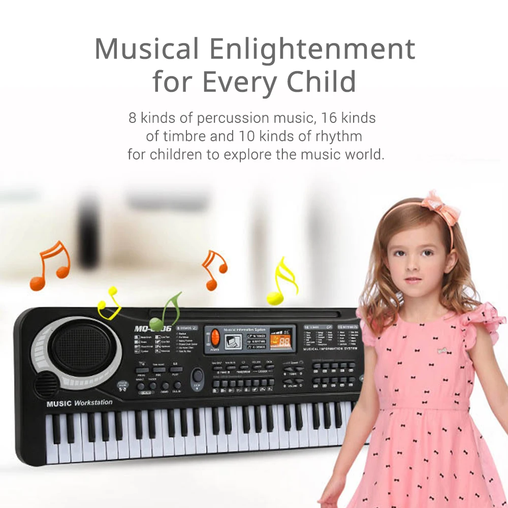 61 Клавиша електронното орган, USB цифрова клавиатура, пиано, музикален инструмент, детска играчка с микрофон, електрическо пиано за деца, децата Изображение 0