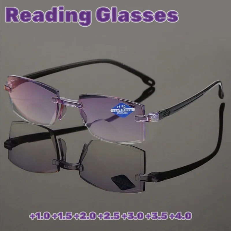 Men Rimless Reading Glasses Vintage Blue Light Blocking Far Sight Magnifying Eyeglasses очила за четене мъжки +1.0 To +4.0 Изображение 0