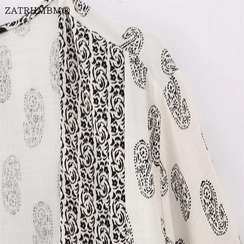 ZATRHMBM, женски 2023, пролетно-лятно палто-жилетка с модерен принтом, реколта дамски Връхни дрехи дантела с дълъг ръкав, шик Върховете Изображение 3