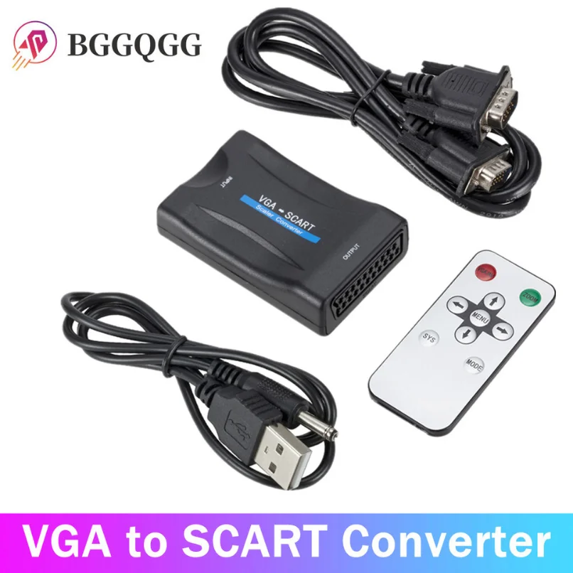 Адаптер за видео-аудио конвертор 1080P VGA към SCART + дистанционно управление + USB кабел + VGA кабел Изображение 0