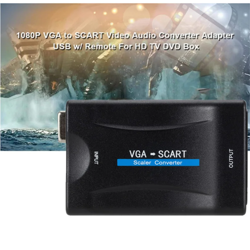 Адаптер за видео-аудио конвертор 1080P VGA към SCART + дистанционно управление + USB кабел + VGA кабел Изображение 1