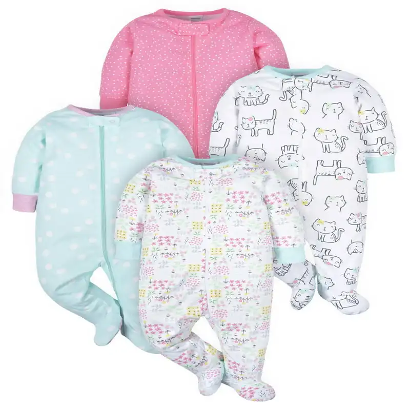 Брандираната пижама на крака за сън и игра за малки момичета, 4 опаковки (за новородено - 6/9 м) Изображение 1