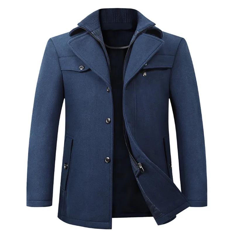 Есенно-зимни якета на средна възраст, мъжки модни атмосферни вълнени палта от висок клас, дълго утолщенное вълна палто за мъже Изображение 0