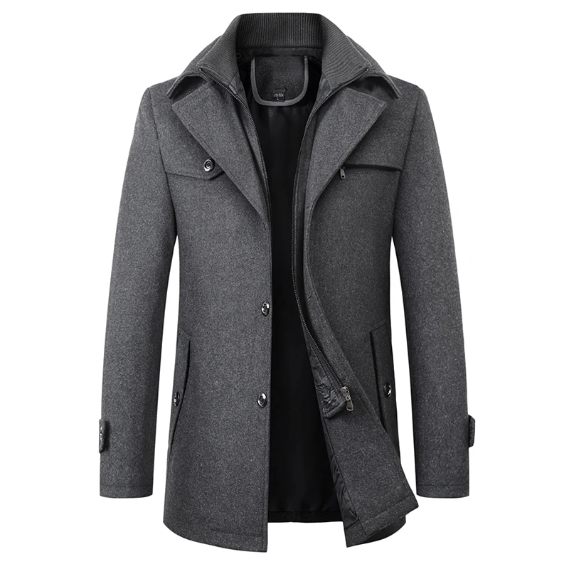 Есенно-зимни якета на средна възраст, мъжки модни атмосферни вълнени палта от висок клас, дълго утолщенное вълна палто за мъже Изображение 1