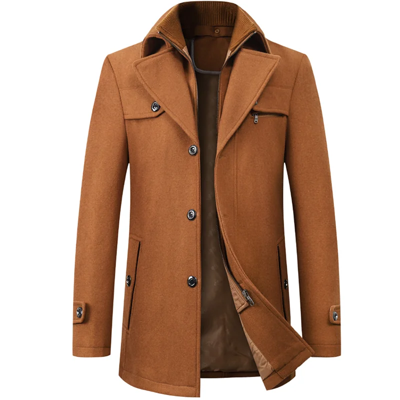 Есенно-зимни якета на средна възраст, мъжки модни атмосферни вълнени палта от висок клас, дълго утолщенное вълна палто за мъже Изображение 3