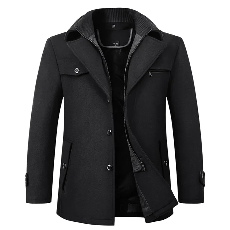 Есенно-зимни якета на средна възраст, мъжки модни атмосферни вълнени палта от висок клас, дълго утолщенное вълна палто за мъже Изображение 4