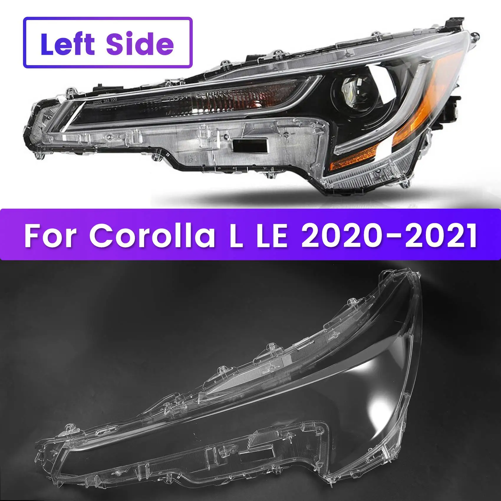 За Toyota Corolla L LE 2020-2021 левият страничен капак на обектива светлини Лампа във формата на миди Покриване на осветеност на обектива Изображение 2