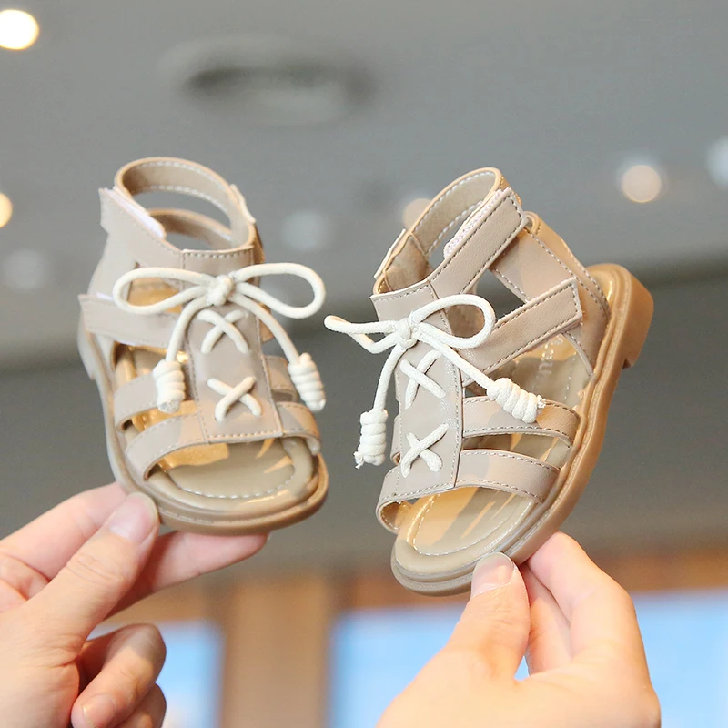 Летни сандали за момичета, нови обувки на принцесата в римски стил подметка, плажни обувки за малки деца, модерни обувки на принцесата върху плоска подметка Изображение 5