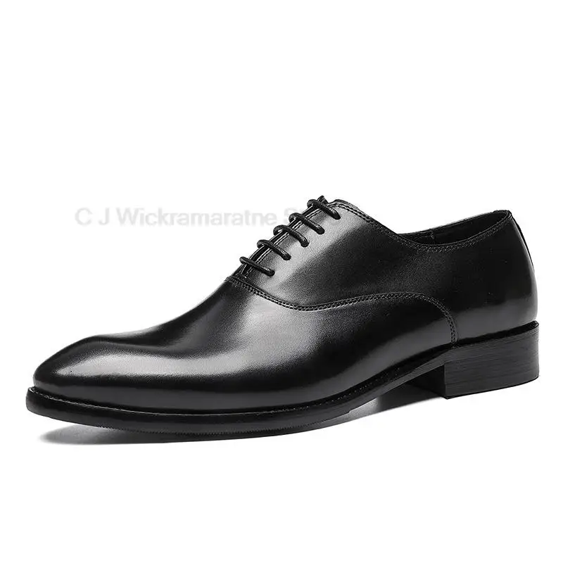 Луксозни мъжки обувки Oxfords от естествена кожа ръчно изработени черен, кафяв, вино-червено на цвят дантела с остри пръсти, сватбена офис вечерна рокля, мъжки обувки Изображение 1