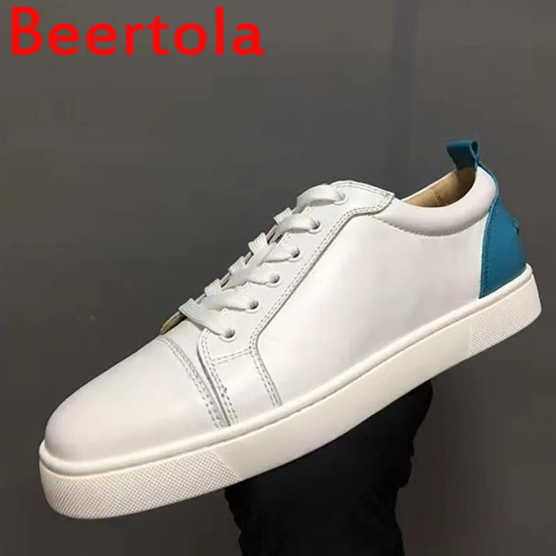 Марка Beertola/ Смесени Модни Дишащи мъжки маратонки на равна подметка с шнур, мъжки Ежедневни мъжки обувки За ходене Голям Размер, Бял, син Изображение 0