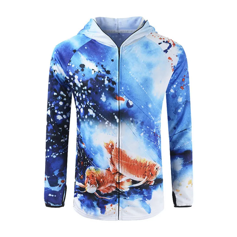 Мъжка риза за риболов с качулка и дигитален печат, с дълъг ръкав, в насипно състояние, водоустойчив ризи за риболов, защита от ултравиолетови лъчи, бързо сушене Изображение 0