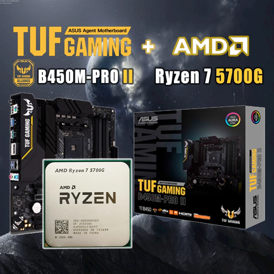 НОВАТА дънна Платка на ASUS TUF GAMING B450M PRO ⅱ + процесор AMD Ryzen 7 5700G ах италиански хляб! r7 5700G с жак AM4 без охладител Изображение 0