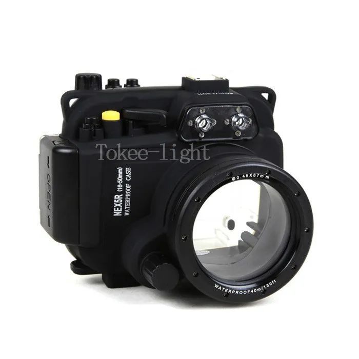 Подводен Водоустойчив Корпус Калъф за камера за гмуркане Чанта за SONY NEX 5R 5T Nex-5R 5T подходящ за обектив 16-50 мм, с червен филтър е 67 мм Изображение 1