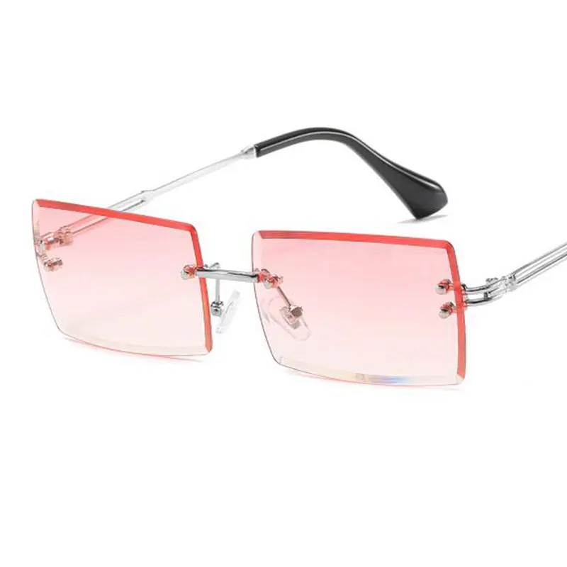 Правоъгълни дамски слънчеви очила без рамки, Модна Луксозна марка, Слънчеви Очила с кафяви тъмни лещи, Модерен квадратен нюанси, Градиентные очила Изображение 3