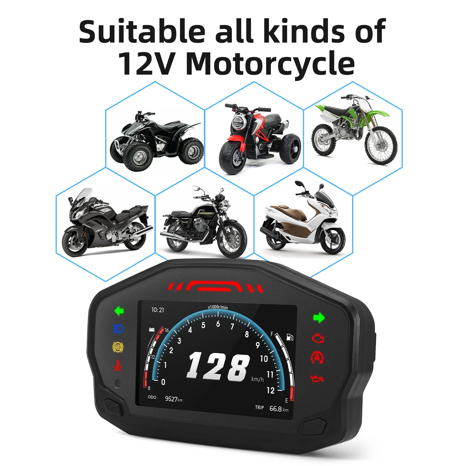 Универсален TFT LCD дисплей измервателен уред Скоростомер, километраж, оборотомер за мотоциклет с 2/4-цилиндров, 12, напомняне, за да се обадите Изображение 5